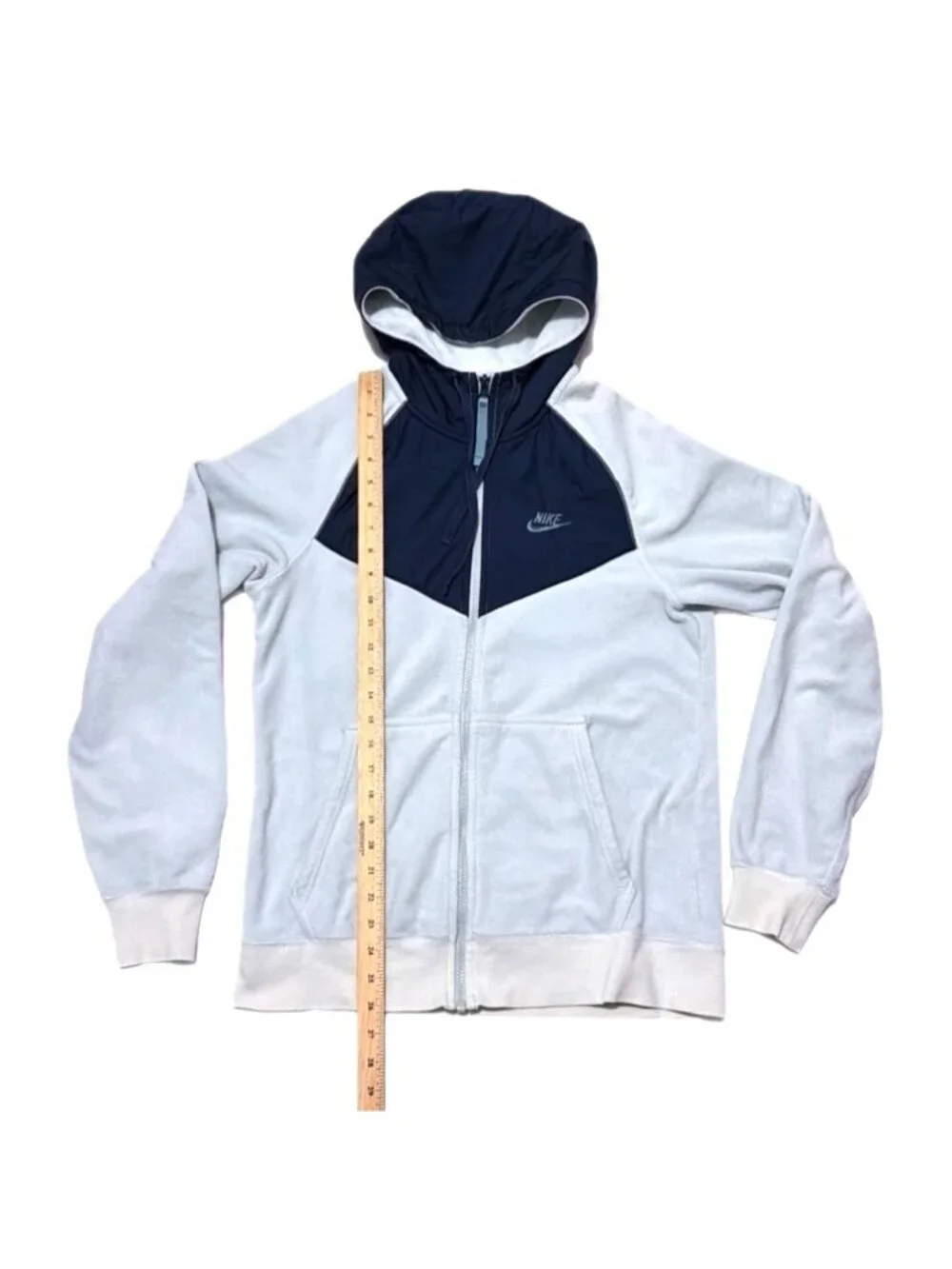 Nike Hoodie Mens S Powder Blue Navy Full Zip Fleece Y2K Athleisure Logo Techwear